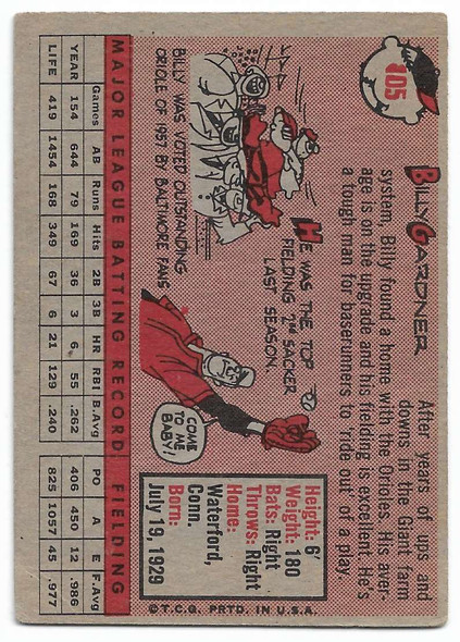 Billy Gardner 1958 Topps Card 405