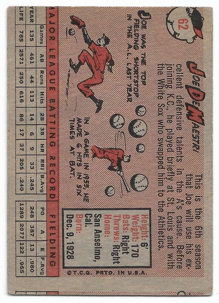 Joe DeMaestri 1958 Topps Card 62