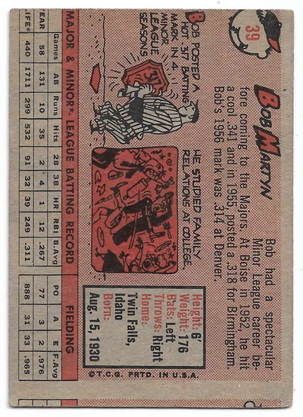 Bob Martyn 1958 Topps Card 39