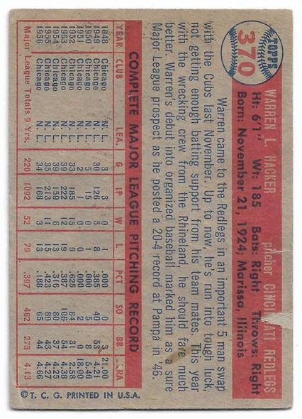 Warren Hacker 1957 Topps Card 370
