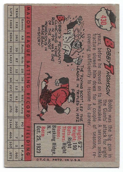 Bobby Thomson 1958 Topps Card 430