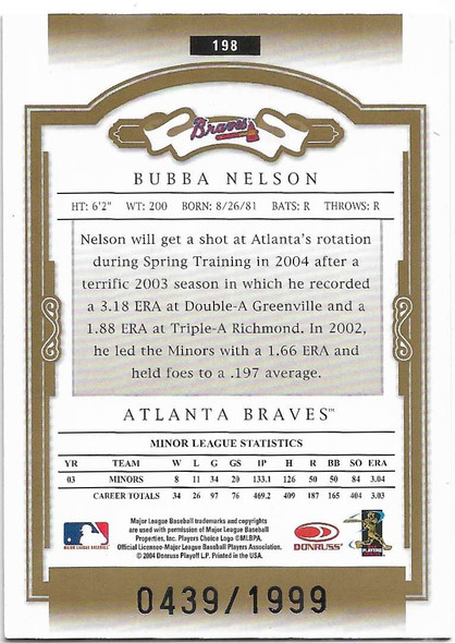 Bubba Nelson 2004 Donruss Classics Card 198 0439/1999