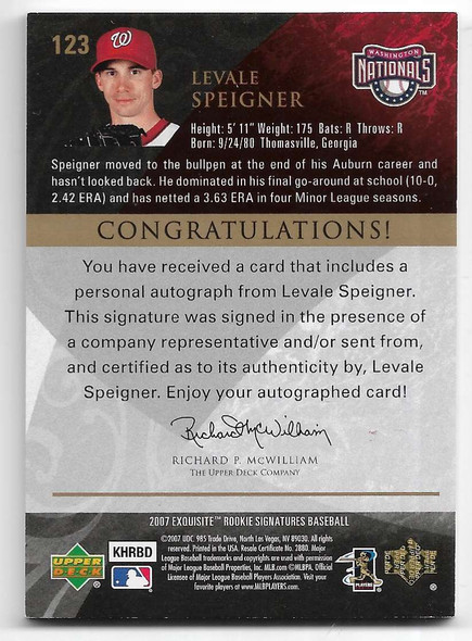 Levale Speigner 2007 Upper Deck Exquisite Collection Rookie Signatures Gold Card 123 32/75