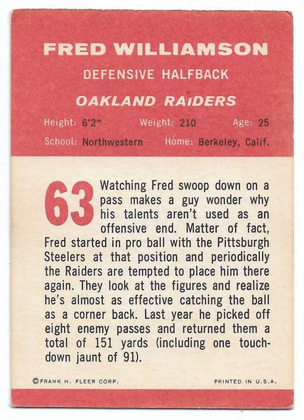 Fred Williamson 1963 Fleer Card 63