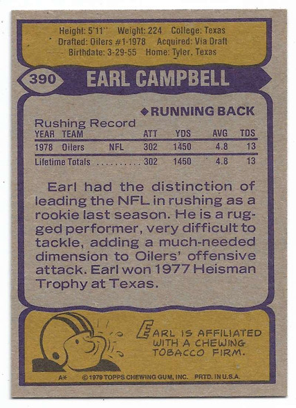 Earl Campbell 1979 Topps Rookie Card 390 (b)
