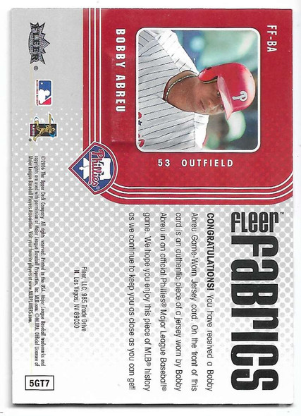 Bobby Abreu 2006 Fleer Ultra Fine Fabrics Card FF-BA