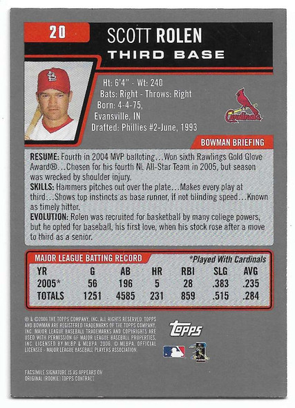 Scott Rolen 2006 Bowman Gold Card 20