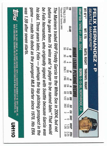 Felix Hernandez 2005 Topps Updates and Highlights Rookie Card UH100