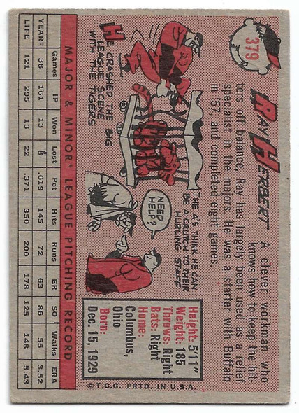 Ray Herbert 1958 Topps Card 379