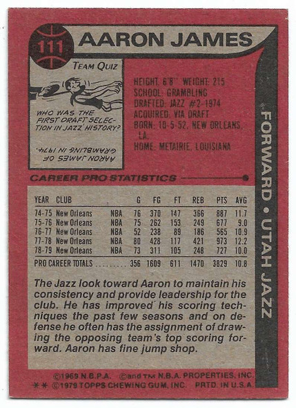 Aaron James 1979-80 Topps Card 111 (b)