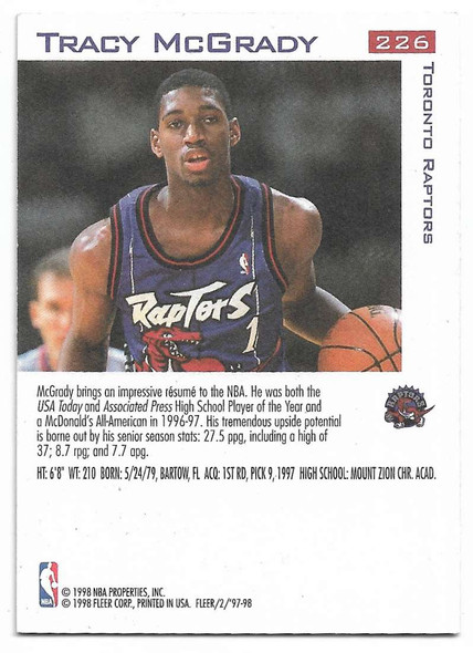 Tracy McGrady 1997-98 Fleer Rookie Card 226