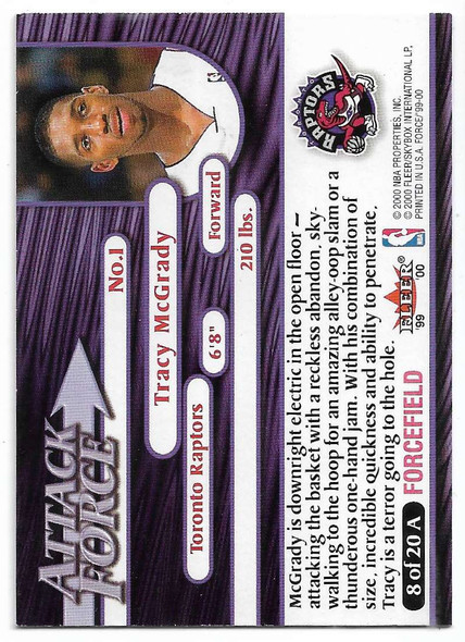 Tracy McGrady 1999-00 Fleer Force Attack Force Forcefield Card 8A