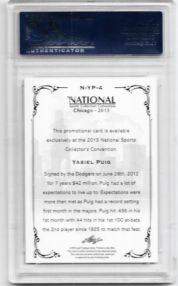 Yasiel Puig 2013 Leaf Nat. Conv. Exclusive Set Card NYP4 Graded 9 PSA