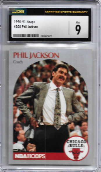 Phil Jackson 1990-91 Hoops Card 308 Graded 9 CSG