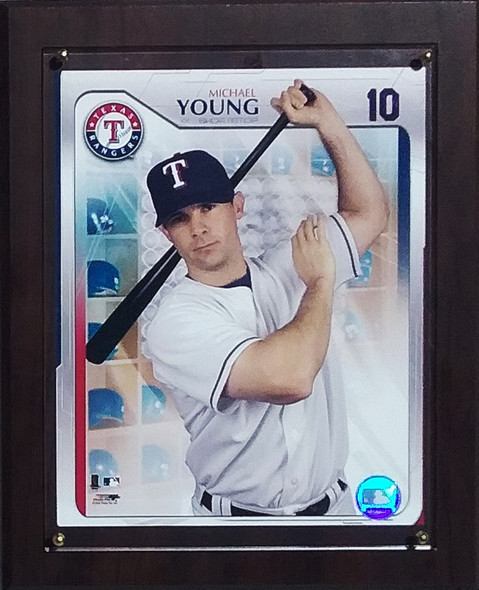 Michael Young Texas Rangers Photo in 10x13 Cherry-Finished Plaque