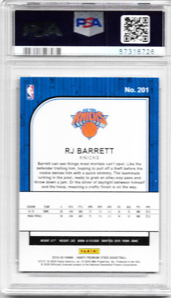 RJ Barrett 2019 Hoops Premium Stock SP Card 201 Graded 9 PSA