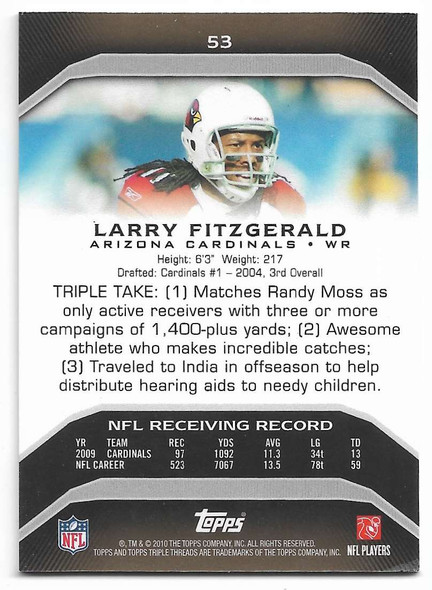 Larry Fitzgerald 2010 Topps Triple Threads Sepia Card 53 290/499
