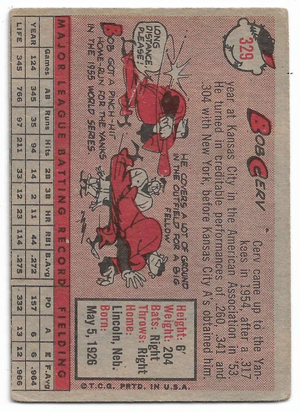 Bob Cerv 1958 Topps Card 329