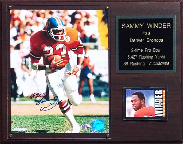 Sammy Winder Denver Broncos Autographed 8x10 Photo in a 12x15 Cherry-Finished Stats Plaque