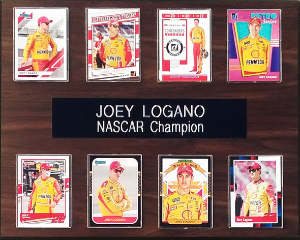 Joey Logano NASCAR 8-Card 12x15 Cherry-Finished Plaque