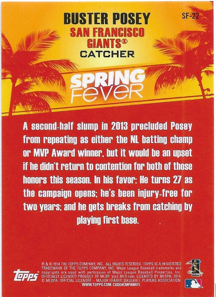 Buster Posey 2014 Topps Spring Fever Baseball Card SF-22