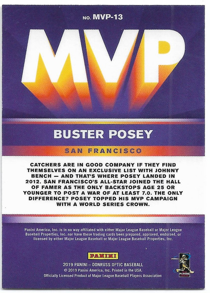 Buster Posey 2019 Panini Donruss Optic Card MVP-13