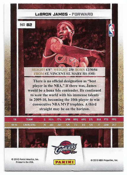 LeBron James 2009-10 Panini Season Update Card 82