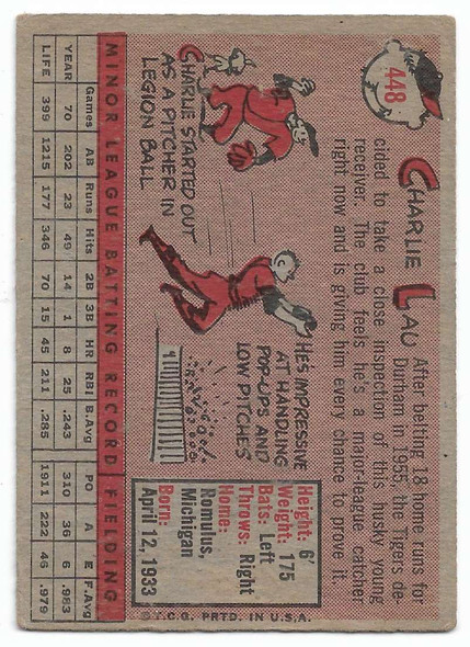 Charlie Lau 1958 Topps Card 448