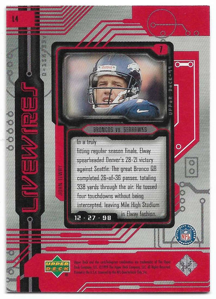 John Elway 1999 Upper Deck Livewires Card L4