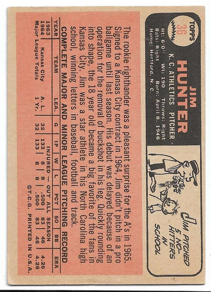 Jim Hunter 1966 Topps Card 36