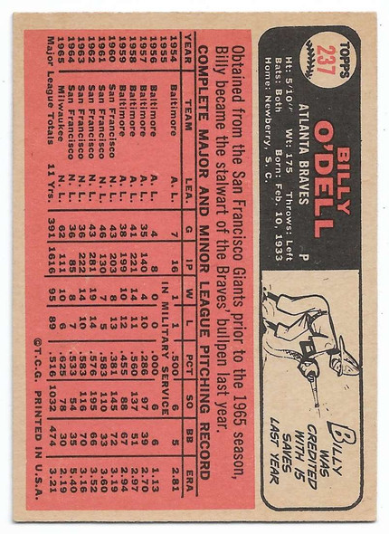 Billy O'Dell 1966 Topps Card 237