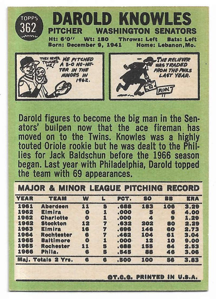 Darold Knowles 1967 Topps Card 362