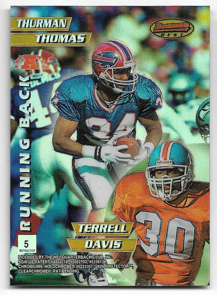 Barry Sanders/Rashaan Salaam/ Thurman Thomas/ Terrell Davis 1995 Bowman's Best Refractor Card 5