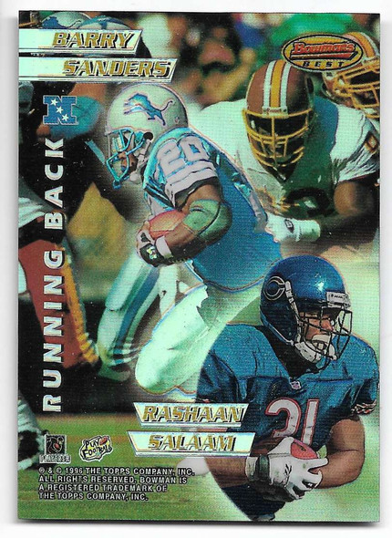 Barry Sanders/Rashaan Salaam/ Thurman Thomas/ Terrell Davis 1995 Bowman's Best Refractor Card 5