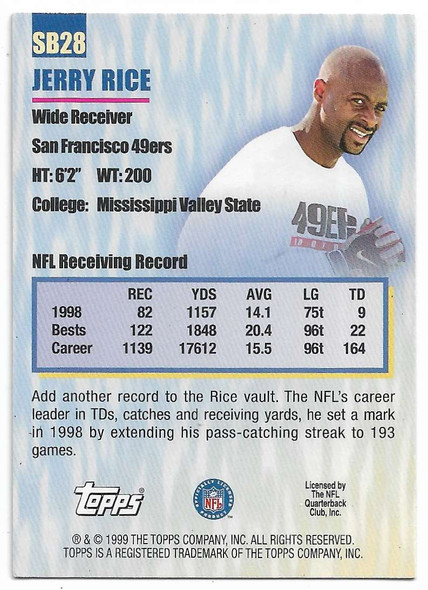 Jerry Rice 1999 Topps Season's Best Deep Threats Card SB26