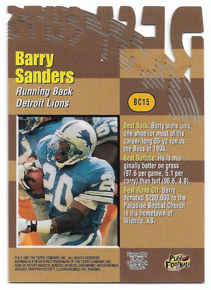 Barry Sanders 1997 Bowman's Best Best Cuts Card BC15