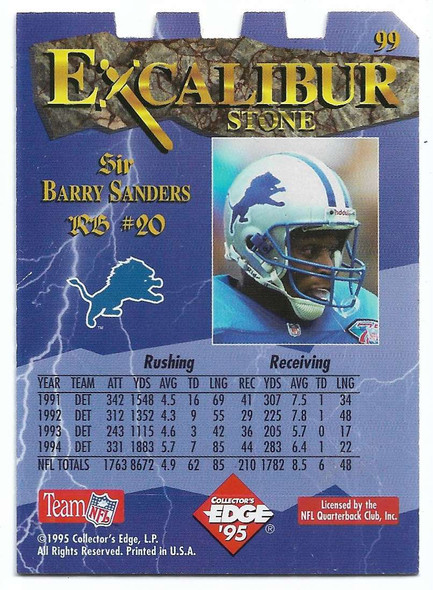 Barry Sanders 1995 Collector's Edge Excalibur Die-Cut Card 99 (A)