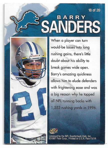 Barry Sanders 1997 Fleer Game Breakers Embossed Card 18