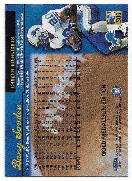 Barry Sanders 1996 Ultra Gold Medallion Card 150G