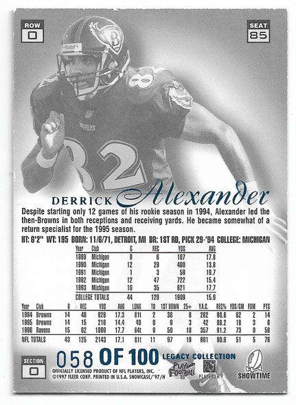 Derrick Alexander 1997 Flair Showcase Legacy Collection Row 0 Card 85 058/100