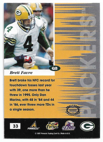 Brett Favre 1997 Pinnacle Inscriptions The Next Level Challenge Collection Card 33