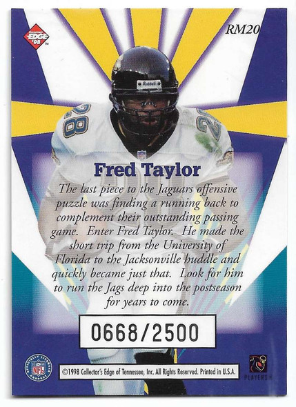 Fred Taylor 1998 Collector's Edge Masters Rookie Card RM20 0668/2500