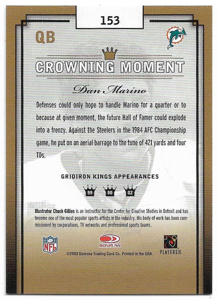 Dan Marino 2003 Donruss Gridiron Kings Card 152