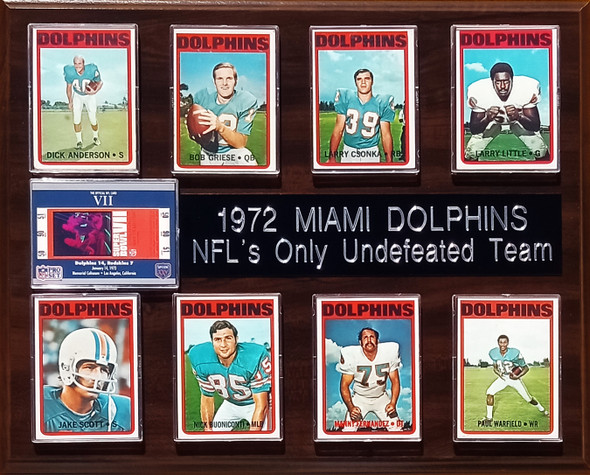 1972 Miami Dolphins Perfect Season 8-Card 12x15 Cherry-Finished Plaque with 1972 Topps Cards!