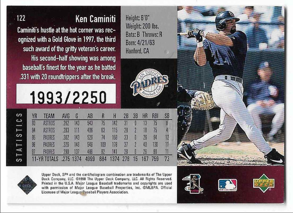 Ken Caminiti 1998 SPx Silver Card 1993/2250