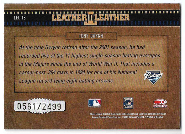 Tony Gwynn 2004 Leather in Leather Card LEL-1B 0561/2499