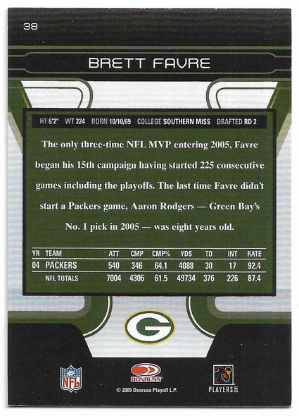 Brett Favre 2005 Donruss Zenith Card 38