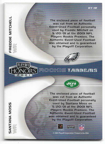 Freddie Mitchell/Santana Moss 2001 Playoff Honors Rookie Tandem Football Card RT-10