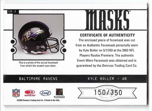 Kyle Boller 2003 Leaf Rookies and Stars Mask Card RM-3 150/350