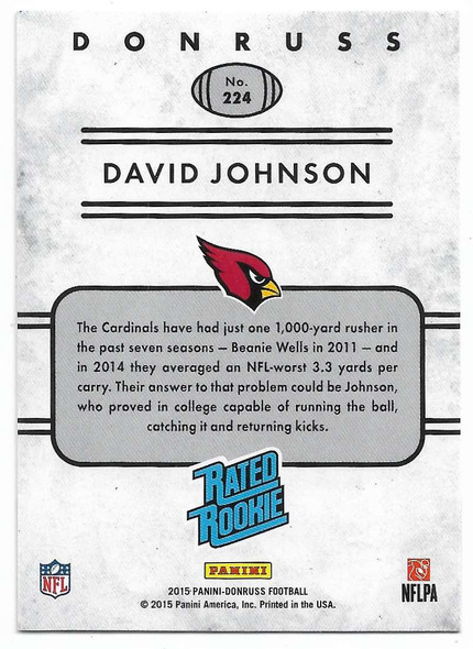 David Johnson 2015 Donruss Rookie Card 224